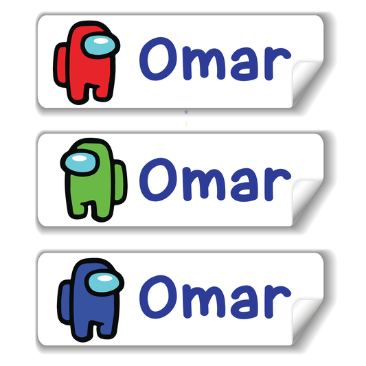 Among-us school name labels for kids in UAE