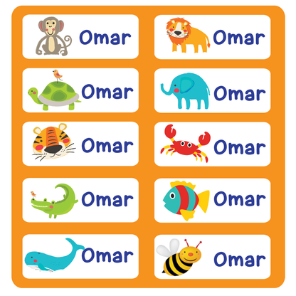 Animals school name labels for kids in UAE