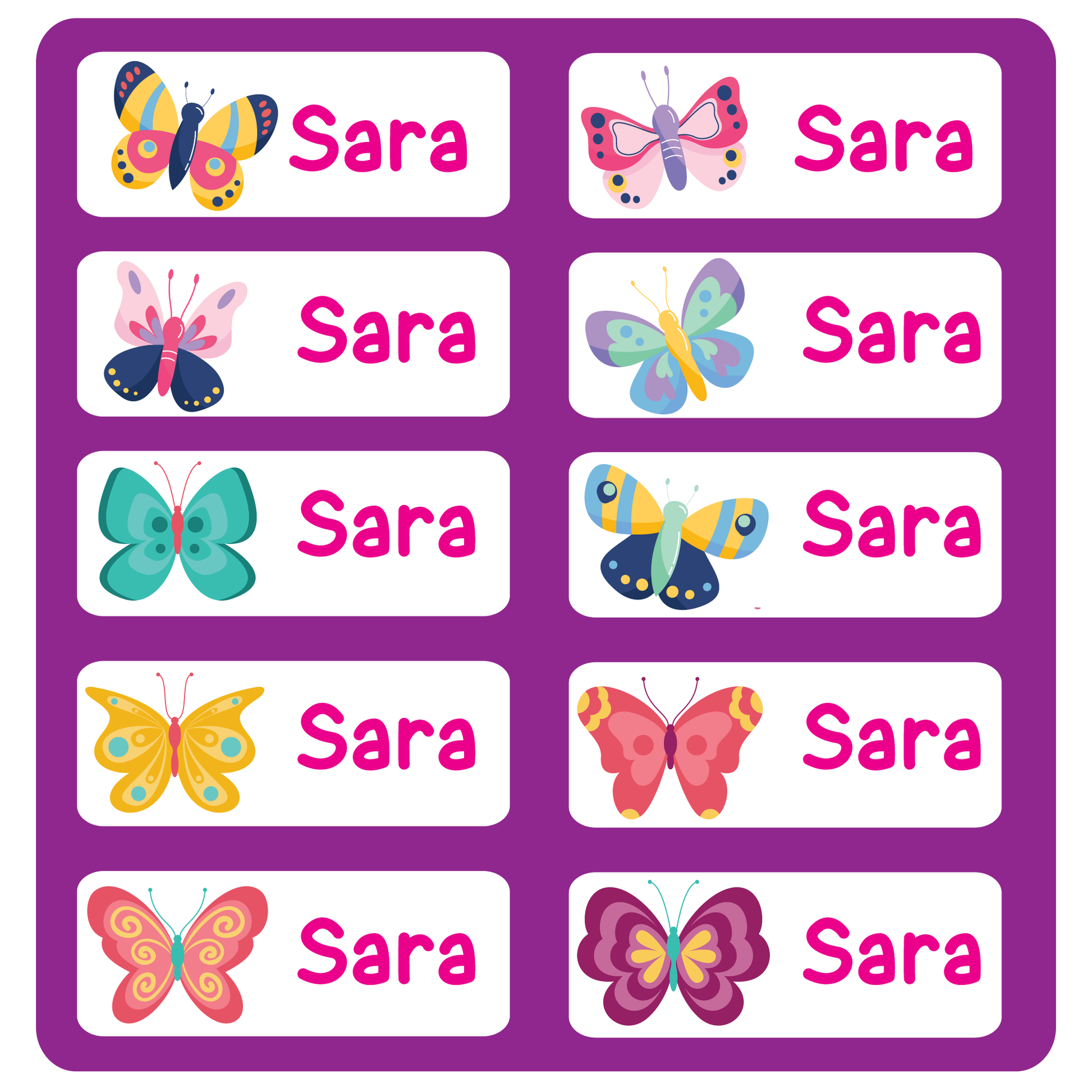 Butterfly school name labels for kids in UAE