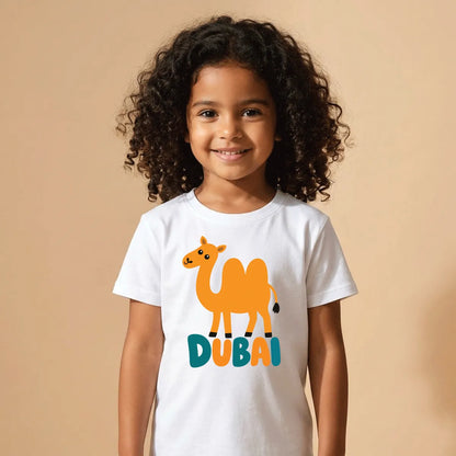 Dubai camel T-shirt for children, UAE-inspired kids clothing