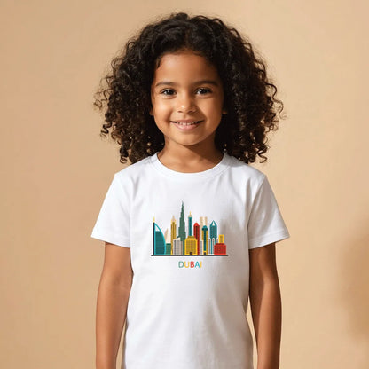 Dubai Skyline Cotton T-Shirt – Soft Printed Dubai Souvenir Gift for Kids & Adults UAE