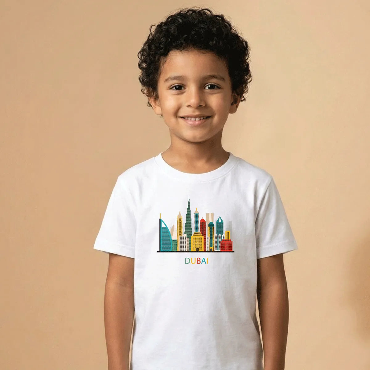 Dubai Skyline Cotton T-Shirt – Soft Printed Dubai Souvenir Gift for Kids & Adults UAE