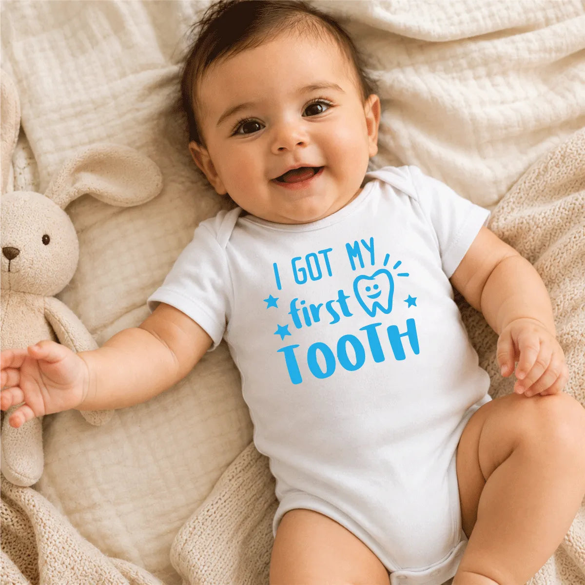 "Got My First Tooth Baby Onesie Dubai – Cute Baby Milestone Gift Teething Newborn UAE