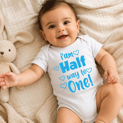 Half Birthday Baby Onesie Blue Dubai – Cute Baby Boy 6 Month Milestone Gift UAE