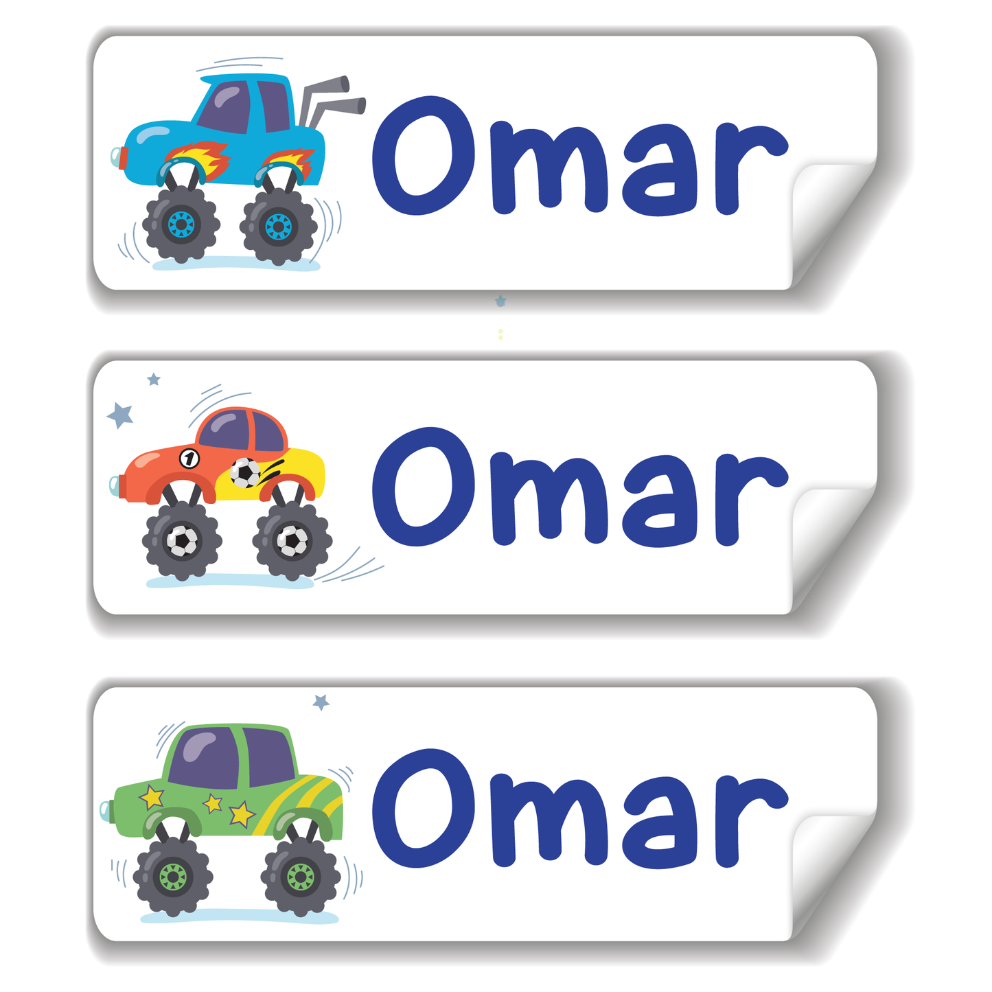 Monster Truck school name labels for kids in UAE
