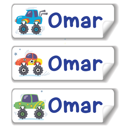 Monster Truck school name labels for kids in UAE
