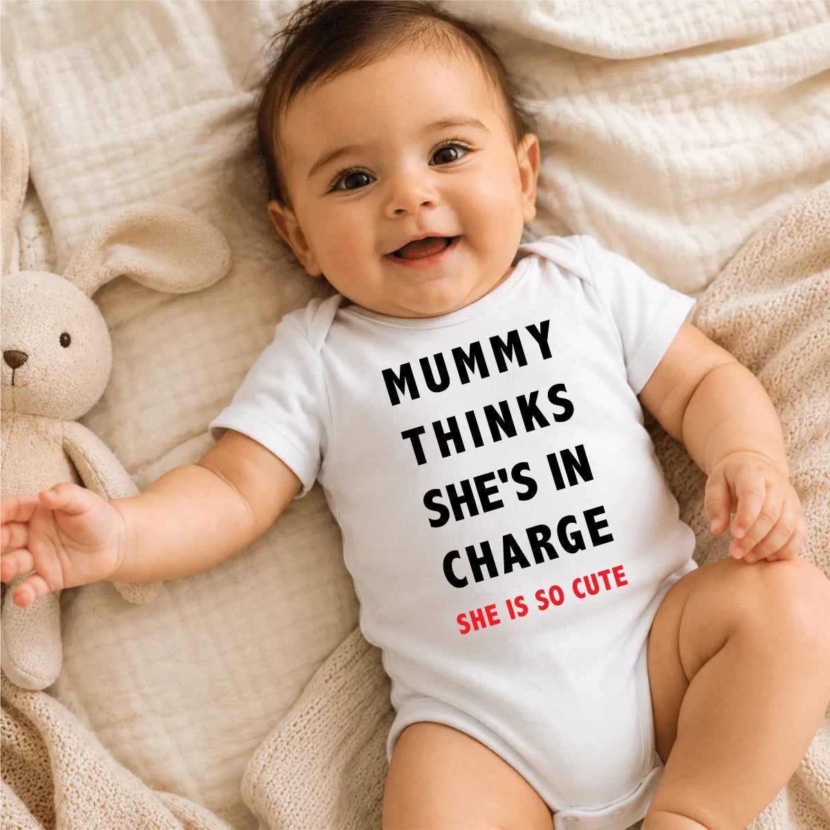 Mummy Thinks She Is In Charge Baby Onesie Dubai – Funny Newborn Baby Shower Gift UAE