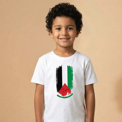 Palestine Flag Watermelon Cotton T-Shirt | تيشيرت قطني علم فلسطين بالبطيخ