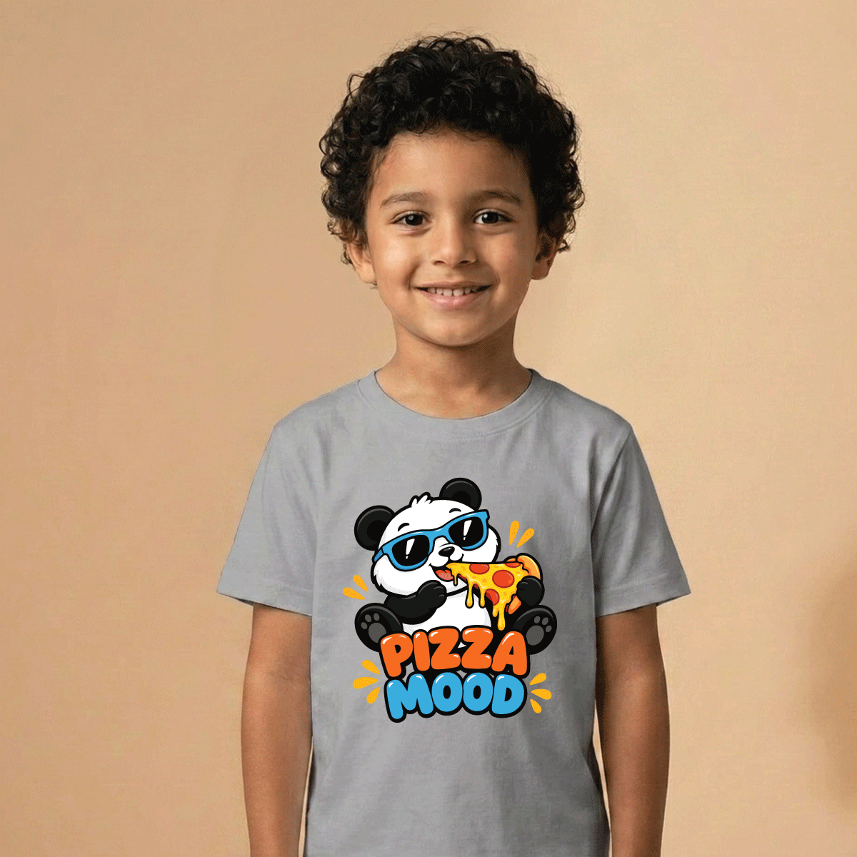 Boy wearing the Pizza Mood kids T-shirt