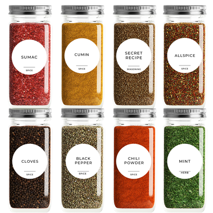 Waterproof 160 Spice Jar Labels - Pantry Organization - Round