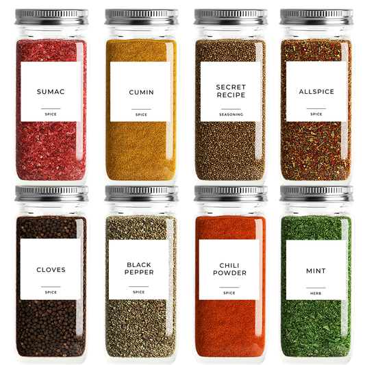 Waterproof 160 Spice Jar Labels - Pantry Organization - Square
