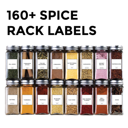 Waterproof 160 Spice Jar Labels - Pantry Organization - Square