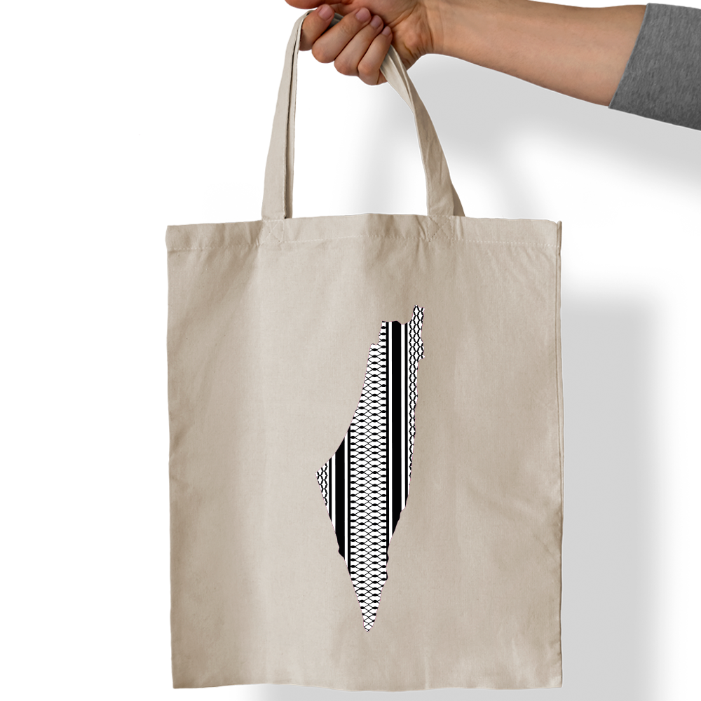 Palestine Kufiya tote bag UAE eco friendly cotton canvas bag with Palestinian kufiya inspired design by Twinkle Hands for shopping and daily use