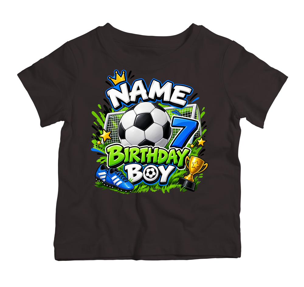 Personalised soccer birthday T-shirt for boys with football, name and age