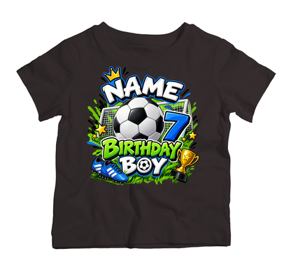 Personalised soccer birthday T-shirt for boys with football, name and age