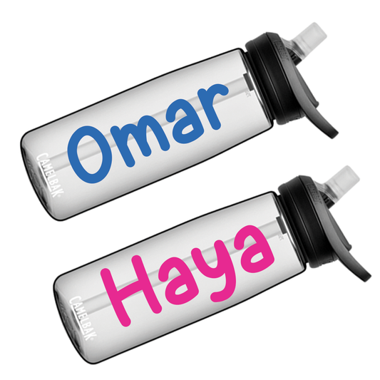 Personalised name decal for kids water bottle in UAE, waterproof custom sticker for school use