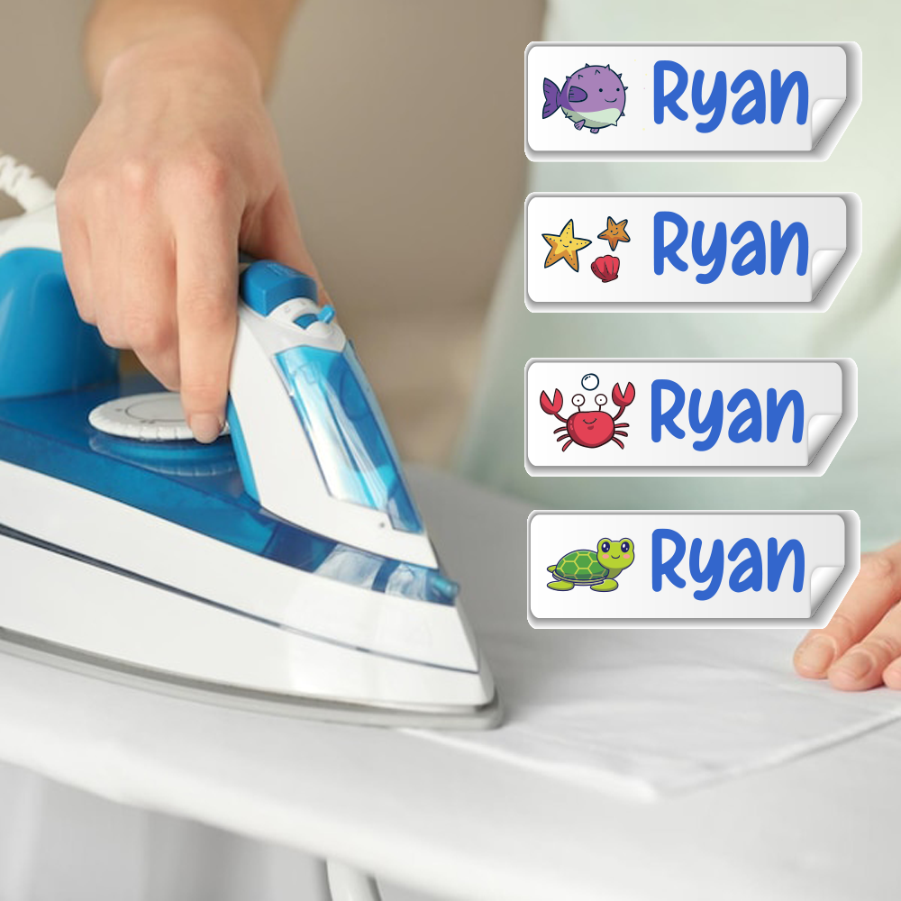 Organized school bag with labeled clothes using personalized iron-on name labels for kids in UAE