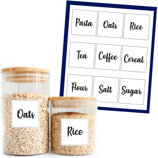 Waterproof 6 big pantry labels English UAE durable kitchen organization labels by Twinkle Hands for jars containers and pantry storage