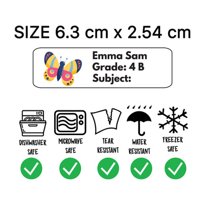 Waterproof school name labels size and features in UAE, dishwasher safe, microwave safe, tear resistant and durable labels for kids