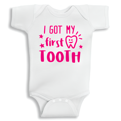 I got my first tooth pink Baby Onesie
