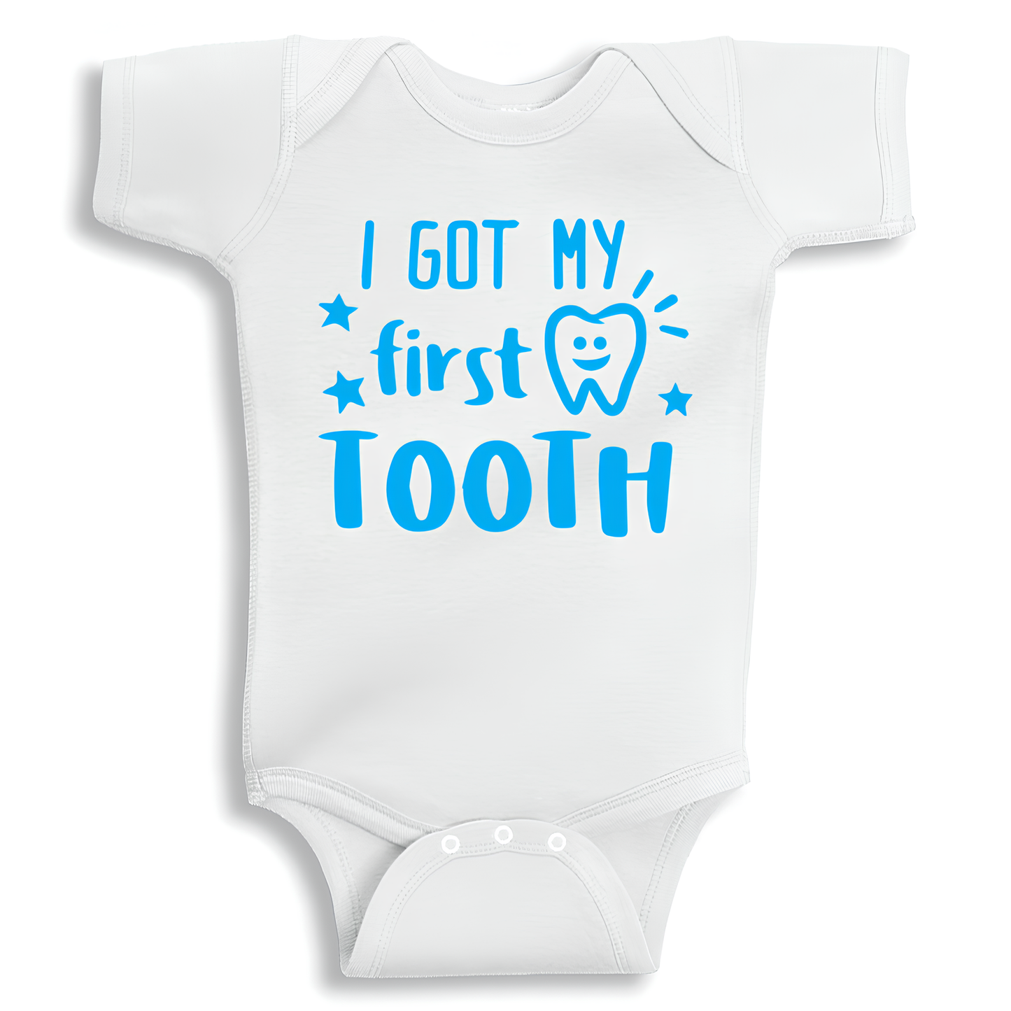 I got my first tooth blue Baby Onesie