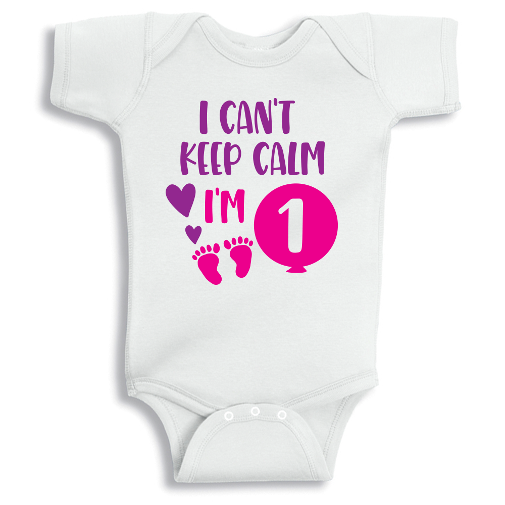 Can't Keep Calm I am One Pink Birthday Baby Onesie