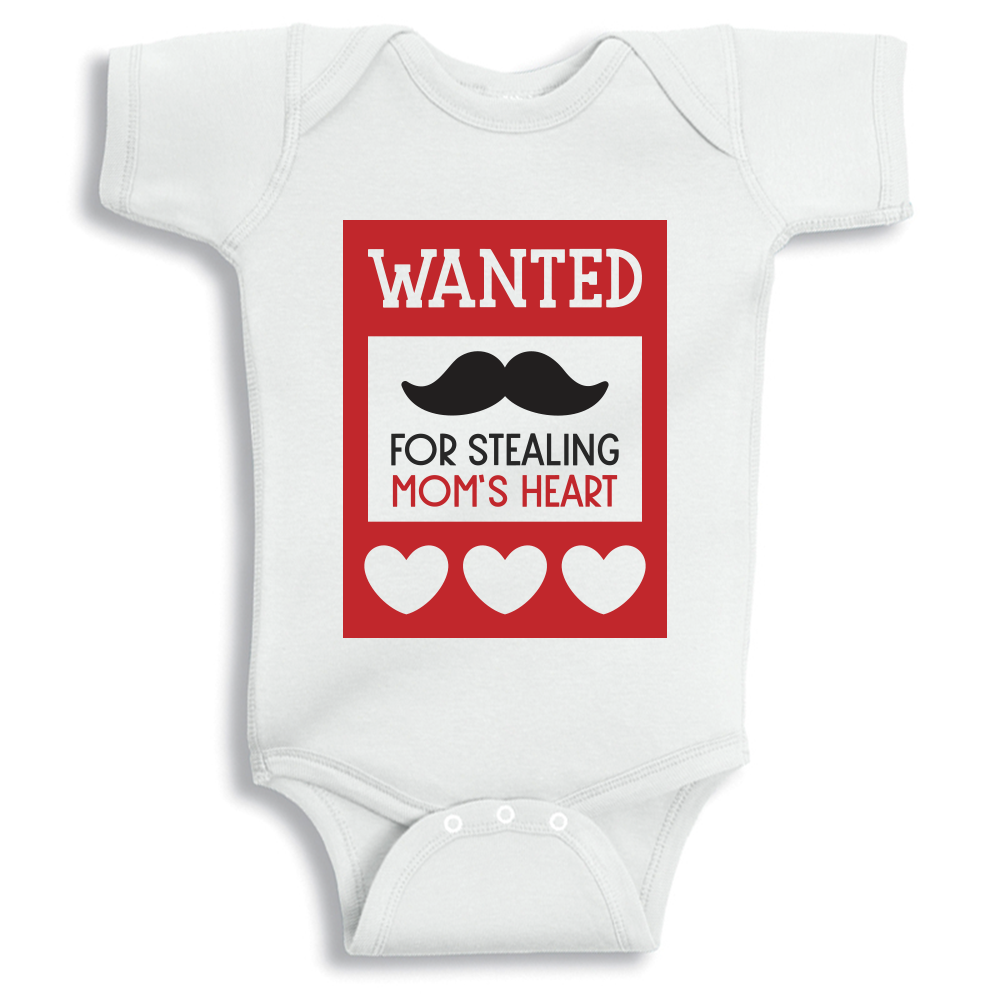 Wanted for stealing hearts Valentine Baby Onesie