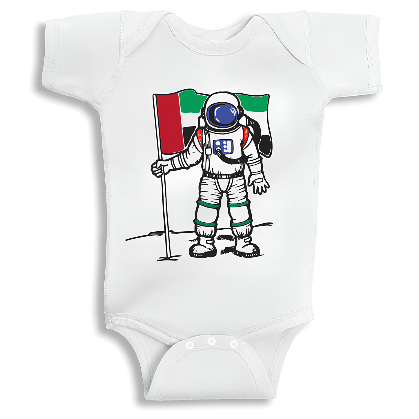 Astronaut UAE baby onesie soft cotton newborn bodysuit by Twinkle Hands, space themed baby outfit