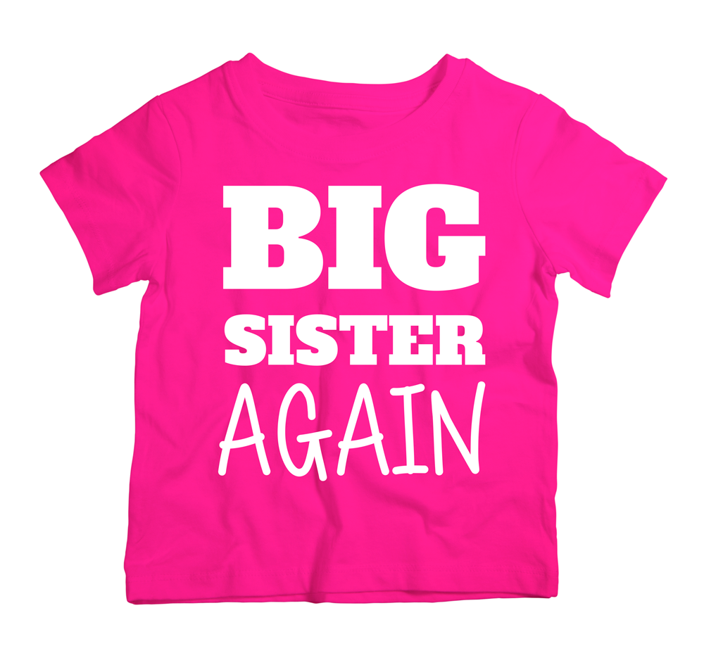 Big Sister Again cotton t-shirt UAE soft cotton kids shirt by Twinkle Hands, sibling announcement girls outfit