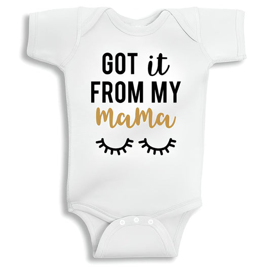Got It From My Mama baby onesie UAE soft cotton newborn bodysuit by Twinkle Hands, funny mommy themed baby outfit