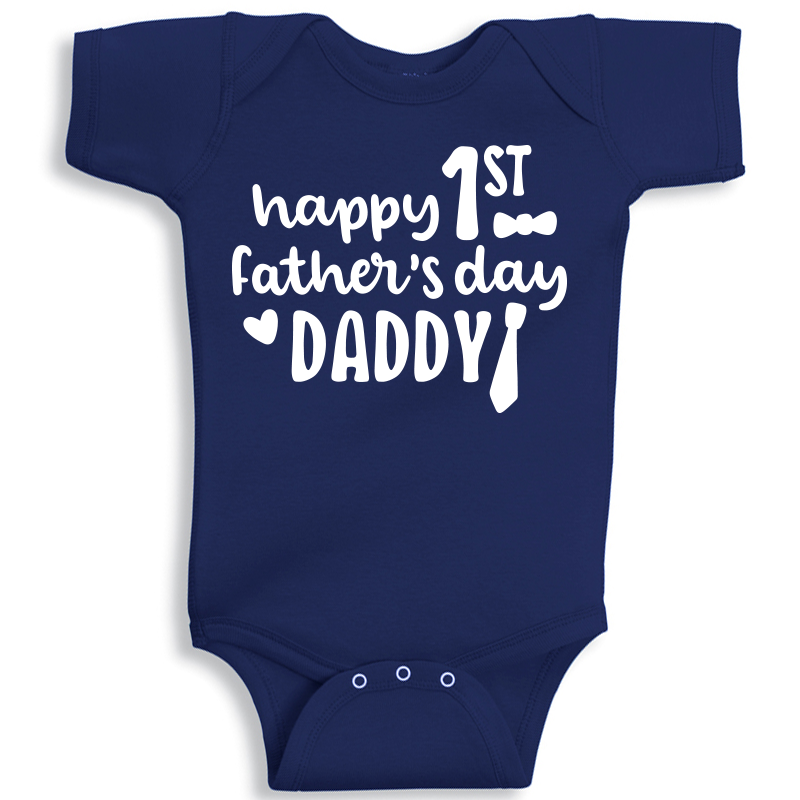 Blue baby onesie for First Father’s Day celebration, soft cotton newborn outfit