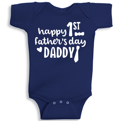 Blue baby onesie for First Father’s Day celebration, soft cotton newborn outfit
