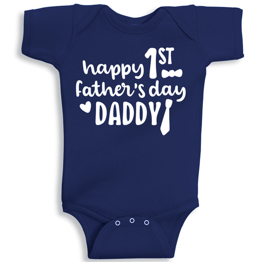 Blue baby onesie for First Father’s Day celebration, soft cotton newborn outfit