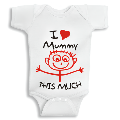 I Love Mommy This Much baby onesie UAE soft cotton newborn bodysuit by Twinkle Hands, mommy themed baby outfit