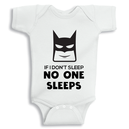 Baby onesie with If I Don’t Sleep No One Sleeps design, soft cotton newborn outfit for gifting and photoshoot.