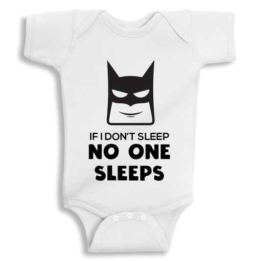 Baby onesie with If I Don’t Sleep No One Sleeps design, soft cotton newborn outfit for gifting and photoshoot.