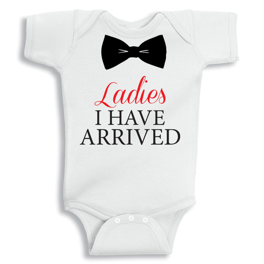 Ladies I Have Arrived baby onesie UAE soft cotton newborn bodysuit by Twinkle Hands, funny baby outfit