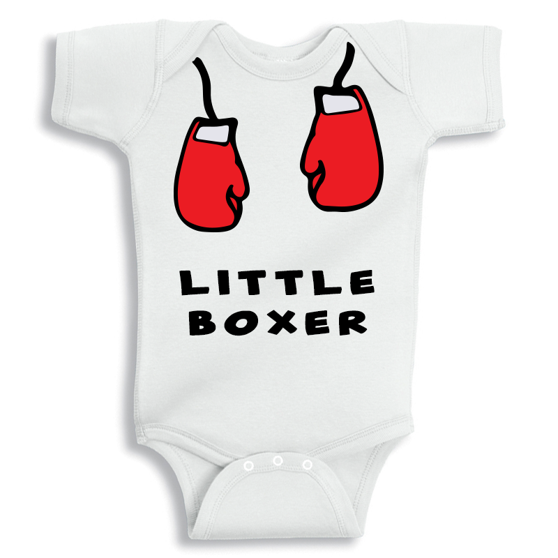 Little Boxer baby onesie UAE soft cotton newborn bodysuit by Twinkle Hands, sporty baby outfit
