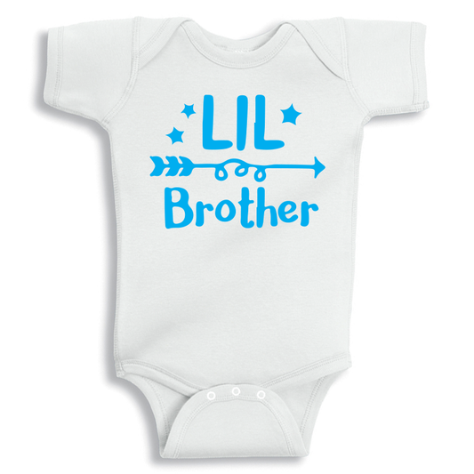 Little Brother baby onesie UAE soft cotton newborn bodysuit by Twinkle Hands, sibling themed baby outfit