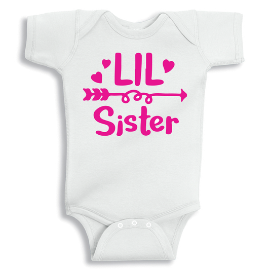 Little Sister baby onesie UAE soft cotton newborn bodysuit by Twinkle Hands, sibling themed baby outfit