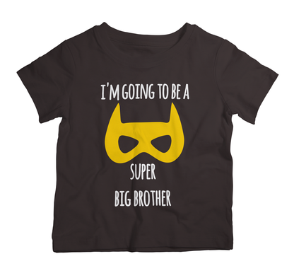 Black cotton T-shirt for kids with Super Big Brother design, soft comfortable outfit for announcement and family photos