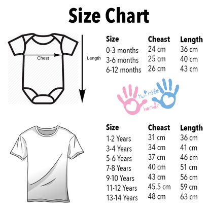 T-shirt size chart UAE showing measurements for chest, length, and fit guide