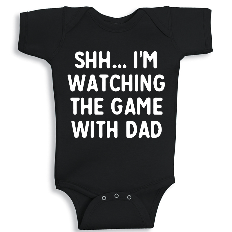 Watching The Game With Dad baby onesie UAE soft cotton newborn bodysuit by Twinkle Hands, sports themed baby outfit