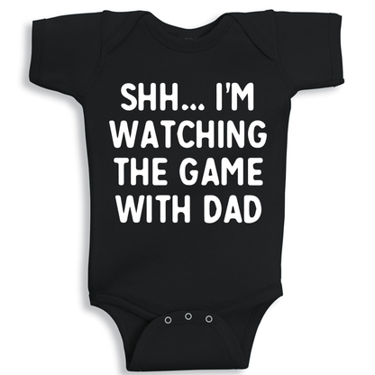 Watching The Game With Dad baby onesie UAE soft cotton newborn bodysuit by Twinkle Hands, sports themed baby outfit