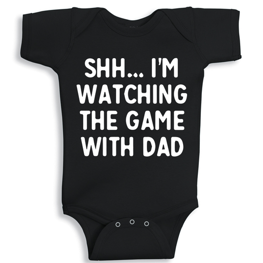 Watching The Game With Dad baby onesie UAE soft cotton newborn bodysuit by Twinkle Hands, sports themed baby outfit